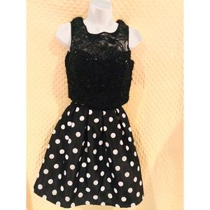 Two piece black polka dots skater dress